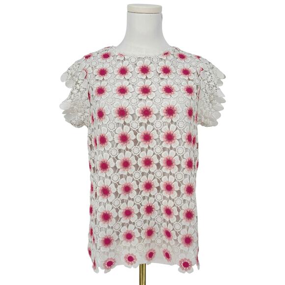 J.Crew Neon Pink Floral Crochet Sleeveless Top Daisy Embroidered XS Lace Boho - Picture 1 of 7